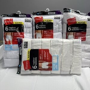 3 Hanes 6 Pk White Tagless Mens Woven Boxers Soft Breathable White 3XL 48-50 New